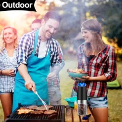 Gravity Electric Pepper Grinder Salt and Pepper Mill & Adjustable Coarseness Battery Powered with LED Light One Hand Automatic Operation