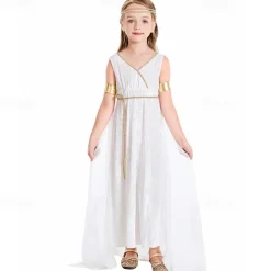 Greek Goddess Halloween Dress Cosplay Costume Vintage Inspired Kid's Girls' Carnival Masquerade Party Masquerade Easy Halloween Costumes Dress Up