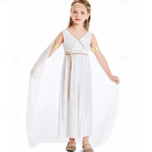 Greek Goddess Halloween Dress Cosplay Costume Vintage Inspired Kid's Girls' Carnival Masquerade Party Masquerade Easy Halloween Costumes Dress Up