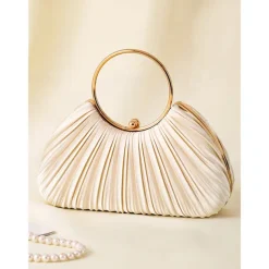 Green Elegant Pleated Velvet Clutch with Gold Ring Handle - Women's Evening Handbag, Perfect for Weddings, Parties and Formal Events