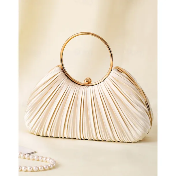 Green Elegant Pleated Velvet Clutch with Gold Ring Handle - Women's Evening Handbag, Perfect for Weddings, Parties and Formal Events