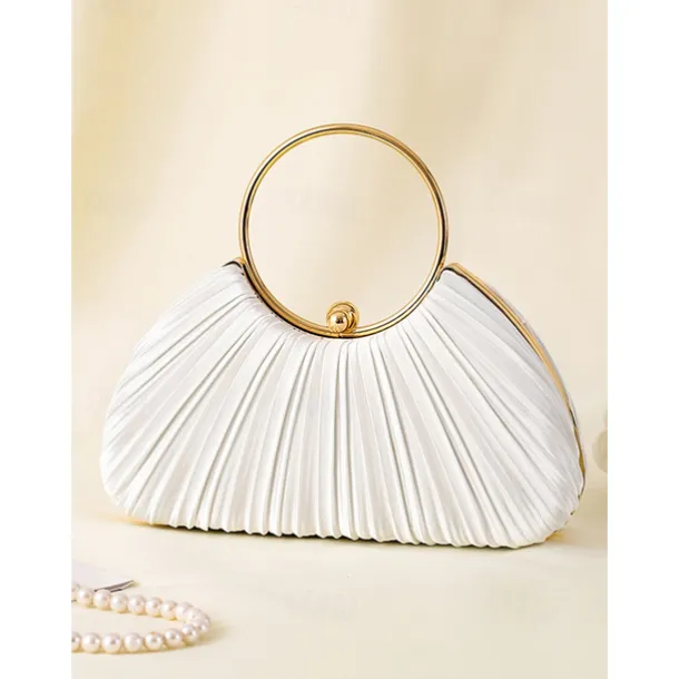 Green Elegant Pleated Velvet Clutch with Gold Ring Handle - Women's Evening Handbag, Perfect for Weddings, Parties and Formal Events