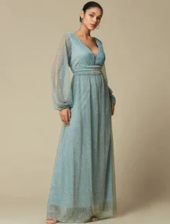 Green Fashion Party/Wedding Guest V Neck Long Sleeve Sparkle Polyester Maxi Dress dress to impress 2024