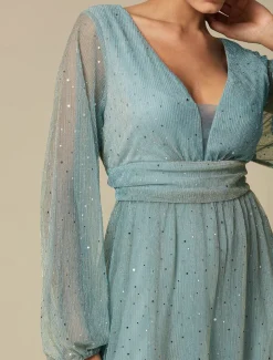 Green Fashion Party/Wedding Guest V Neck Long Sleeve Sparkle Polyester Maxi Dress dress to impress 2024