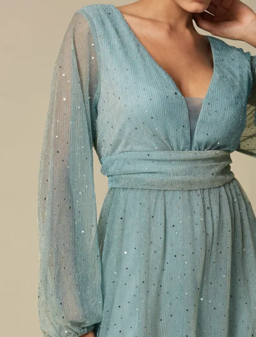 Green Fashion Party/Wedding Guest V Neck Long Sleeve Sparkle Polyester Maxi Dress dress to impress 2024