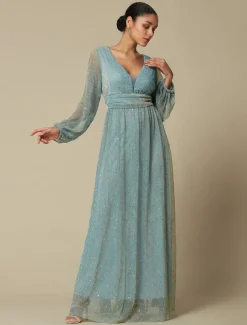 Green Fashion Party/Wedding Guest V Neck Long Sleeve Sparkle Polyester Maxi Dress dress to impress 2024