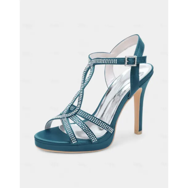 Green Rhinestone High Heel Strappy Sandals for Women's Cocktail Parties and Evening Occasions and Wedding