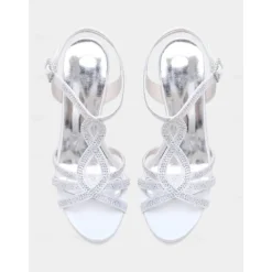 Green Rhinestone High Heel Strappy Sandals for Women's Cocktail Parties and Evening Occasions and Wedding