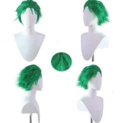 Green Spiky Short Wig Layered Wig for Men for Anime Cospaly Costume Staight Synthetic Wig for Carnival Christmas Event with Wig Cap St.Patrick's Day Wigs