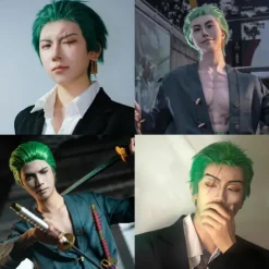 Green Spiky Short Wig Layered Wig for Men for Anime Cospaly Costume Staight Synthetic Wig for Carnival Christmas Event with Wig Cap St.Patrick's Day Wigs