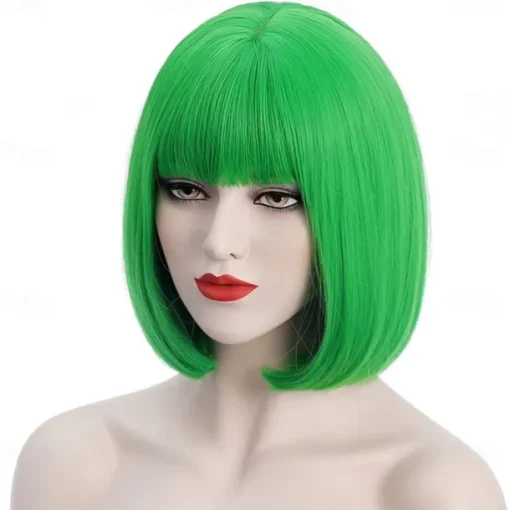 Green Wigs for Women 12'' Short Green Bob Wig with Bangs Natural Soft Green Wig for St Patricks Day Party BU239LGR Halloween Wigs St.Patrick's Day Wigs