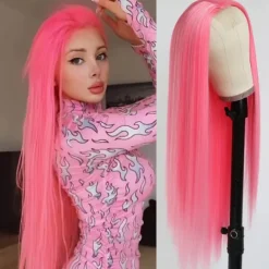 Green Wigs Long Straight Synthetic Wig Irish Green Heat Resistant No Lace Front Wigs with Baby Hair Glueless Peluca for St Patricks Cosplay Party for Fashion Women 22 Inch Halloween Wigs