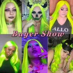 Green Wigs Long Straight Synthetic Wig Irish Green Heat Resistant No Lace Front Wigs with Baby Hair Glueless Peluca for St Patricks Cosplay Party for Fashion Women 22 Inch Halloween Wigs