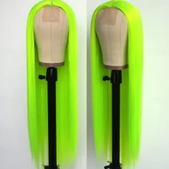 Green Wigs Long Straight Synthetic Wig Irish Green Heat Resistant No Lace Front Wigs with Baby Hair Glueless Peluca for St Patricks Cosplay Party for Fashion Women 22 Inch Halloween Wigs