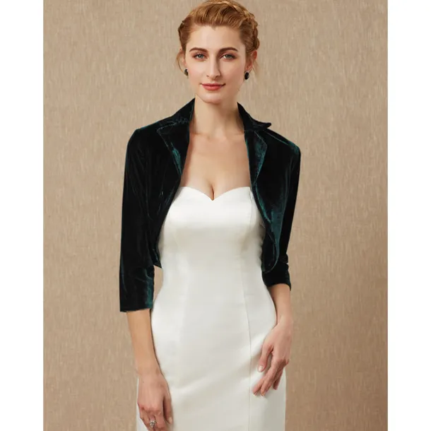 Green Women's Bolero Shrug Velvet Coats / Jackets Elegant Keep Warm 3/4 Length Sleeve Velvet Wedding Guest Wraps With Pure Color For Wedding Fall & Winter dress to impress