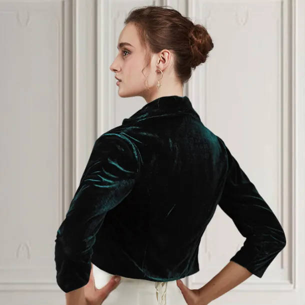 Green Women's Bolero Shrug Velvet Coats / Jackets Elegant Keep Warm 3/4 Length Sleeve Velvet Wedding Guest Wraps With Pure Color For Wedding Fall & Winter dress to impress