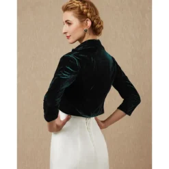 Green Women's Bolero Shrug Velvet Coats / Jackets Elegant Keep Warm 3/4 Length Sleeve Velvet Wedding Guest Wraps With Pure Color For Wedding Fall & Winter dress to impress