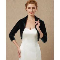 Green Women's Bolero Shrug Velvet Coats / Jackets Elegant Keep Warm 3/4 Length Sleeve Velvet Wedding Guest Wraps With Pure Color For Wedding Fall & Winter dress to impress