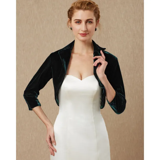 Green Women's Bolero Shrug Velvet Coats / Jackets Elegant Keep Warm 3/4 Length Sleeve Velvet Wedding Guest Wraps With Pure Color For Wedding Fall & Winter dress to impress