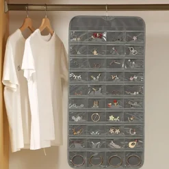 48Grids Hanging Jewelry Storage Earrings Necklace Bracelet Hanging Transparent Bag With Compartments Holder Organizer