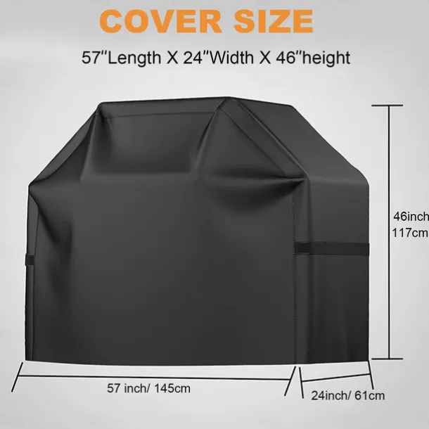 Grill Cover, BBQ Grill Cover, Waterproof, Weather Resistant, Rip-Proof, Anti-UV, Fade Resistant, With Adjustable Strap, 57 Inch, Black
