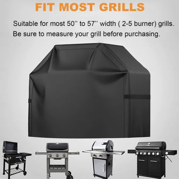 Grill Cover, BBQ Grill Cover, Waterproof, Weather Resistant, Rip-Proof, Anti-UV, Fade Resistant, With Adjustable Strap, 57 Inch, Black