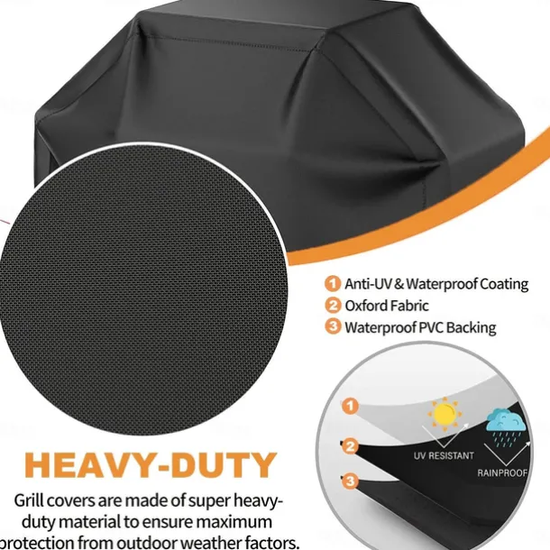 Grill Cover, BBQ Grill Cover, Waterproof, Weather Resistant, Rip-Proof, Anti-UV, Fade Resistant, With Adjustable Strap, 57 Inch, Black
