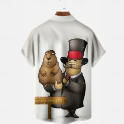 Groundhog Day Men's Animal Halloween Costumes Casual Shirt Button Up Shirt Short Sleeve Casual Causal Casual Summer Spring Turndown Button Up Pocket White