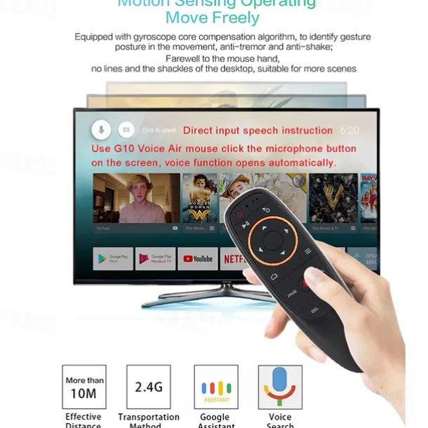 G10s Fly Air Mouse Wireless 2.4GHz Mini Gyro Remote Control For Android Tv Box With Voice Control For Gyro Sensing Game