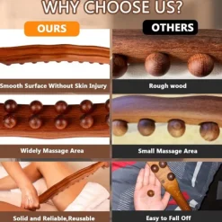 Guasha Wood Stick Massage Tool,20 Beads Wood Massage Roller Stick,Lymphatic Drainage Massager for Body Shaping,Gua Sha Tools for Back Leg
