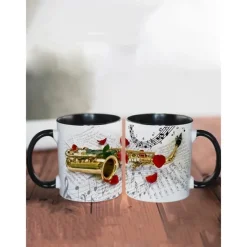 Guitar Coffee Cup Musical Coffee Mugs, Guitar Cup Travel Mug Funny Drinking Cup Desk Decor,11.2oz Ceramic Mug Tea Mug, Birthday Christmas Gifts for Music Lover