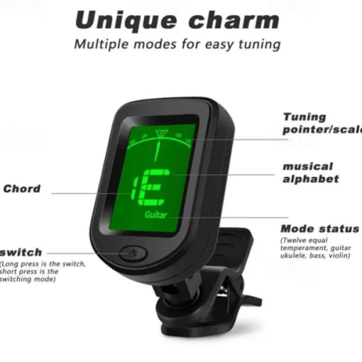 Guitar Tuner Digital Clip-On Tone Tuner for Electric Urikri Bass Violin Universal 360 Degree Rotatable Sensitive Built-in Batter