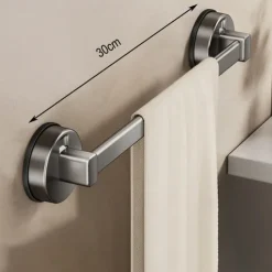 Gunmetal Carbon Steel Towel Rack, Suction Cup Wall-Mounted, No-Drill Bathroom Storage Shelf with Single Bar for Towels and Bath Accessories