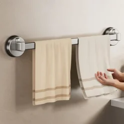 Gunmetal Carbon Steel Towel Rack, Suction Cup Wall-Mounted, No-Drill Bathroom Storage Shelf with Single Bar for Towels and Bath Accessories