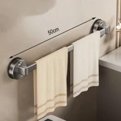 Gunmetal Carbon Steel Towel Rack, Suction Cup Wall-Mounted, No-Drill Bathroom Storage Shelf with Single Bar for Towels and Bath Accessories