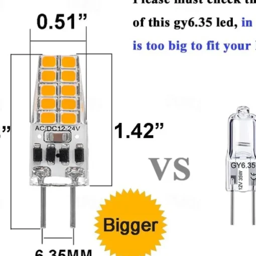 GY6.35 LED Bulb AC/DC 12V-24V 3W for Closet Under Cabinet Ceiling Table Pendant Chandelier Accent Lights