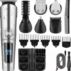 Hair Clipper Waterproof Beard Trimmer for Men - Includes Nose Hair Trimmer Body Shaver and Grooming Kit - Perfect Gift for Father's Day