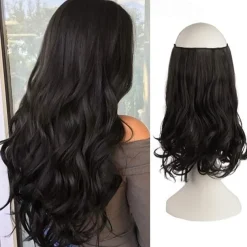 Hair Extensions Invisible Secret Wire Hidden Crown Hair Extensions One Piece Curly Wavy Hidden Hair Extension Synthetic Hairpieces for Women 20 Inch
