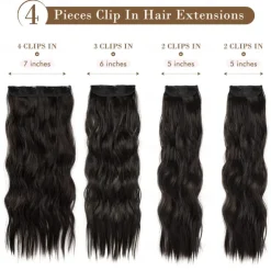 Hair Extensions, 4PCS Clip in Hair Extensions Natural Soft Synthetic Hairpieces for Women