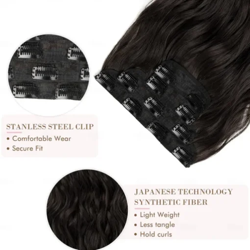 Hair Extensions, 4PCS Clip in Hair Extensions Natural Soft Synthetic Hairpieces for Women