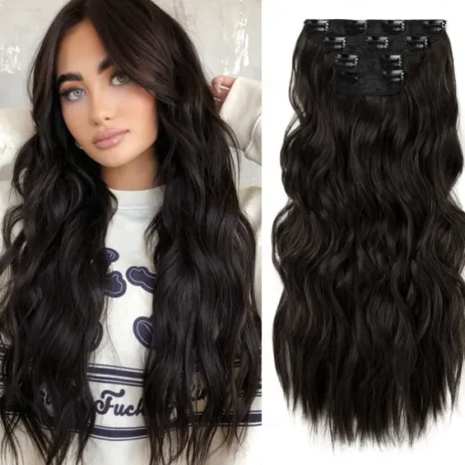 Hair Extensions, 4PCS Clip in Hair Extensions Natural Soft Synthetic Hairpieces for Women