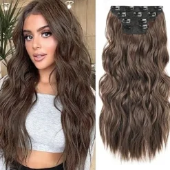 Hair Extensions, 4PCS Clip in Hair Extensions Natural Soft Synthetic Hairpieces for Women