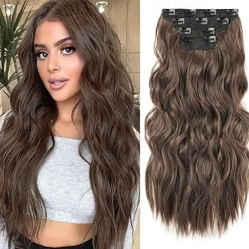 Hair Extensions, 4PCS Clip in Hair Extensions Natural Soft Synthetic Hairpieces for Women