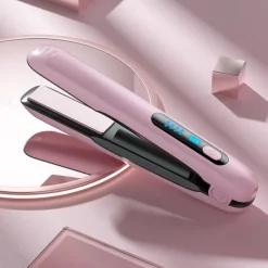 Hair Iron USB Rechargeable Cordless 2-Way Straight & Curl Mini Hair Iron 4 Temperature Adjustment LED Temperature Display Rapid Heating