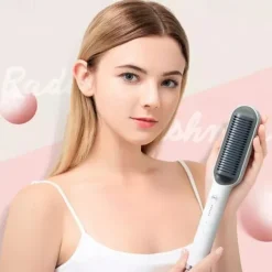 Hair Straightener Comb, 2-in-1 Hair Straightening Brush for Women with 5 Adjustment Temp & 10s Fast Heating,Anti-Scald Negative Ion Hair Straightener Styling Comb That Smoothes Hair Frizz