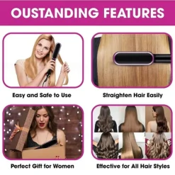 Hair Straightener Comb, 2-in-1 Hair Straightening Brush for Women with 5 Adjustment Temp & 10s Fast Heating,Anti-Scald Negative Ion Hair Straightener Styling Comb That Smoothes Hair Frizz