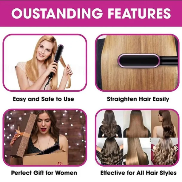 Hair Straightener Comb, 2-in-1 Hair Straightening Brush for Women with 5 Adjustment Temp & 10s Fast Heating,Anti-Scald Negative Ion Hair Straightener Styling Comb That Smoothes Hair Frizz