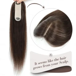 Hair Toppers for Women Real Human Hair, 14 Inch Scalp Line Hair Toppers Hair Pieces for Thinning Hair Parting, 100% Real Human Hair Toppers 1.5"x5" Silk Base Medium Brown Can Be Curled #4