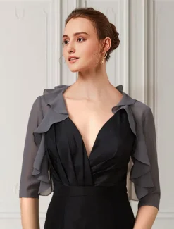 Half Sleeve Shrugs Chiffon Wedding / Party / Evening Women's Wrap With Cascading Ruffles/Wedding Guest dress to impress