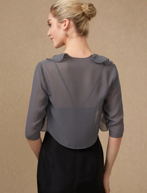 Half Sleeve Shrugs Chiffon Wedding / Party / Evening Women's Wrap With Cascading Ruffles/Wedding Guest dress to impress